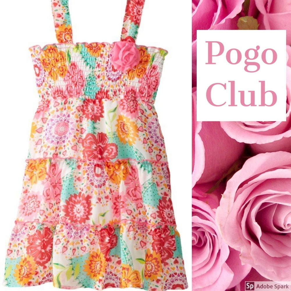 Pogo Club Girls Floral Smocked Sundress Chiffon Tiered Dress Size 5 5-6